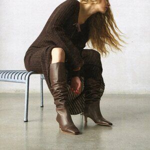 Alohas Kalila Boots Brown Genuine Leather Knee High Tall Square Toe size 37 US 7